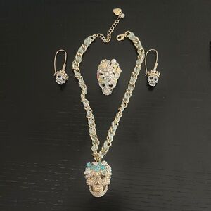 Betsey Johnson Gold Necklace with Crystal Accents